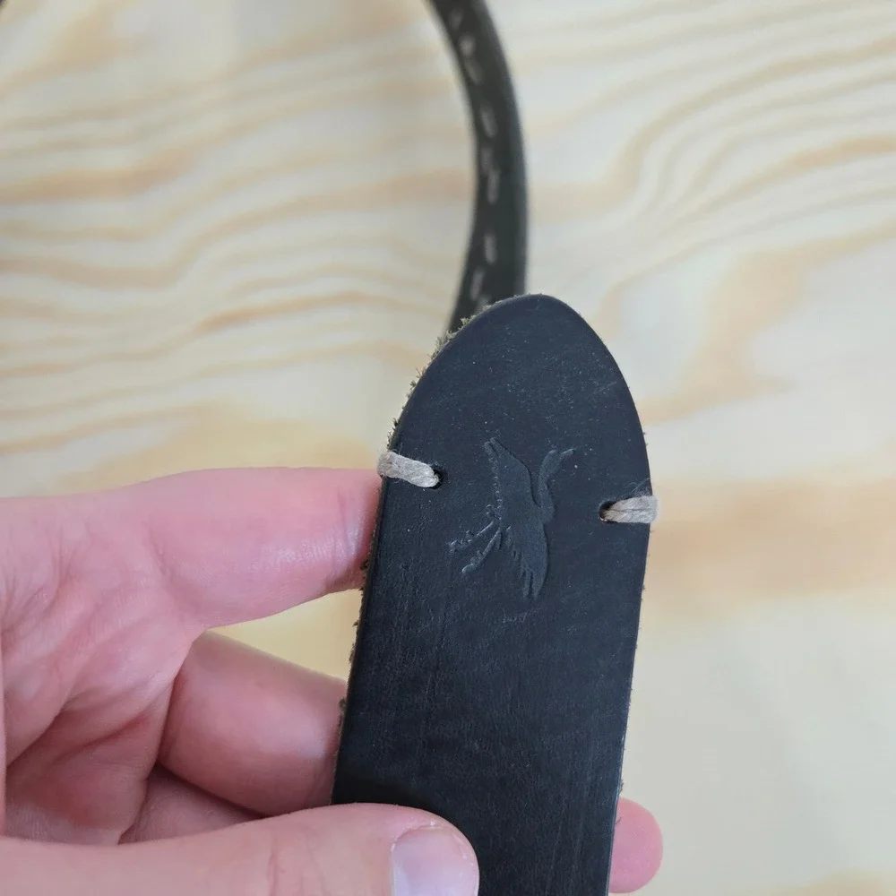 Sugarcrane Genuine Leather Belt Black Metal Buckle Decorative Stitching Mens L